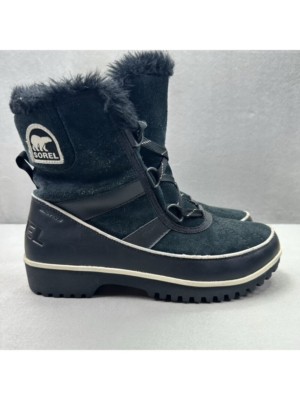 Sorel Tivoli II Womens Size 7‎ Boots Black Suede Mid Cut Waterproof Fleece Lined